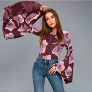 We The Free Off The Shoulder Bell Sleeve Pastel Floral Printed Top Size M